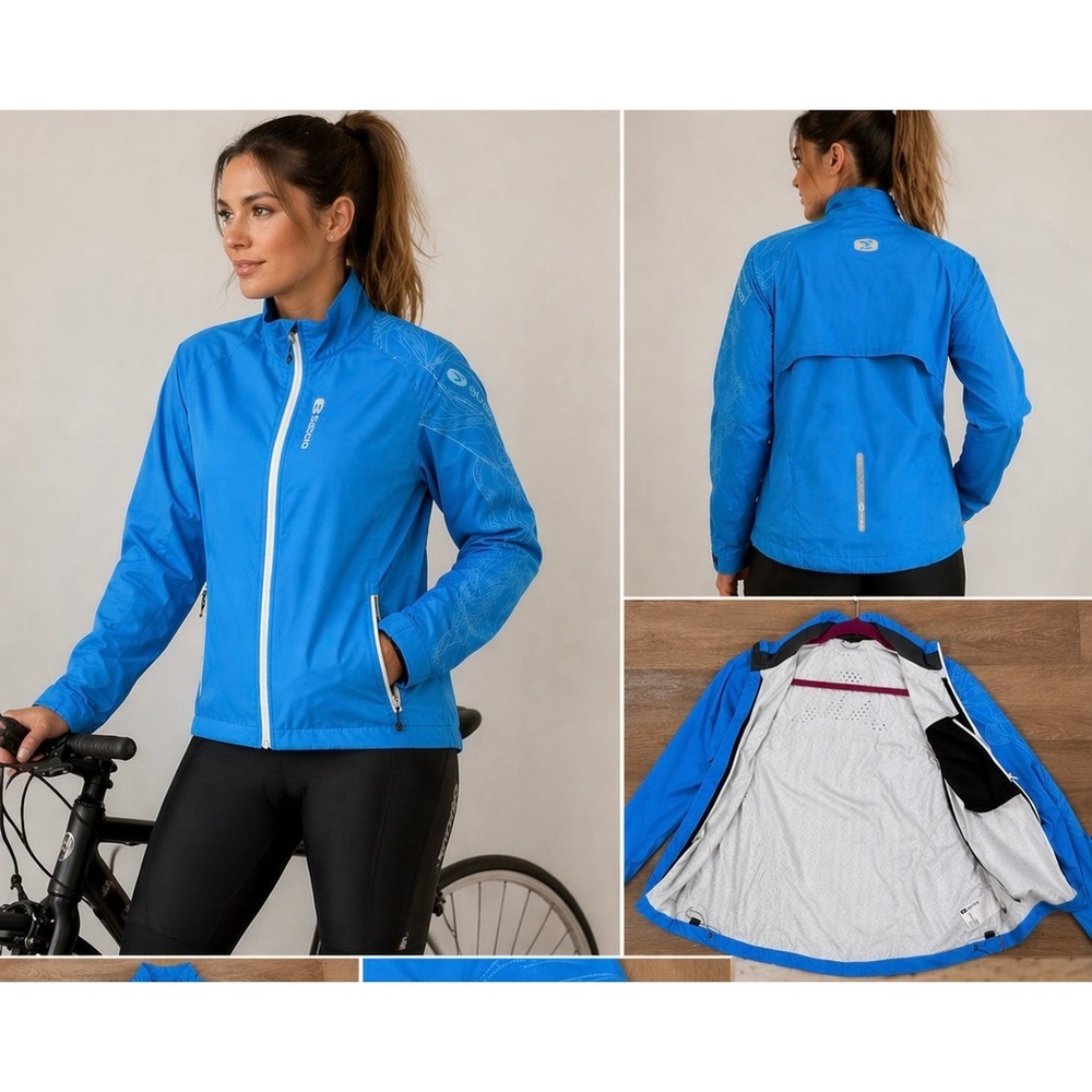 Sugoi Blue Cycling Jacket Women Windbreaker Reflective Lightweight
